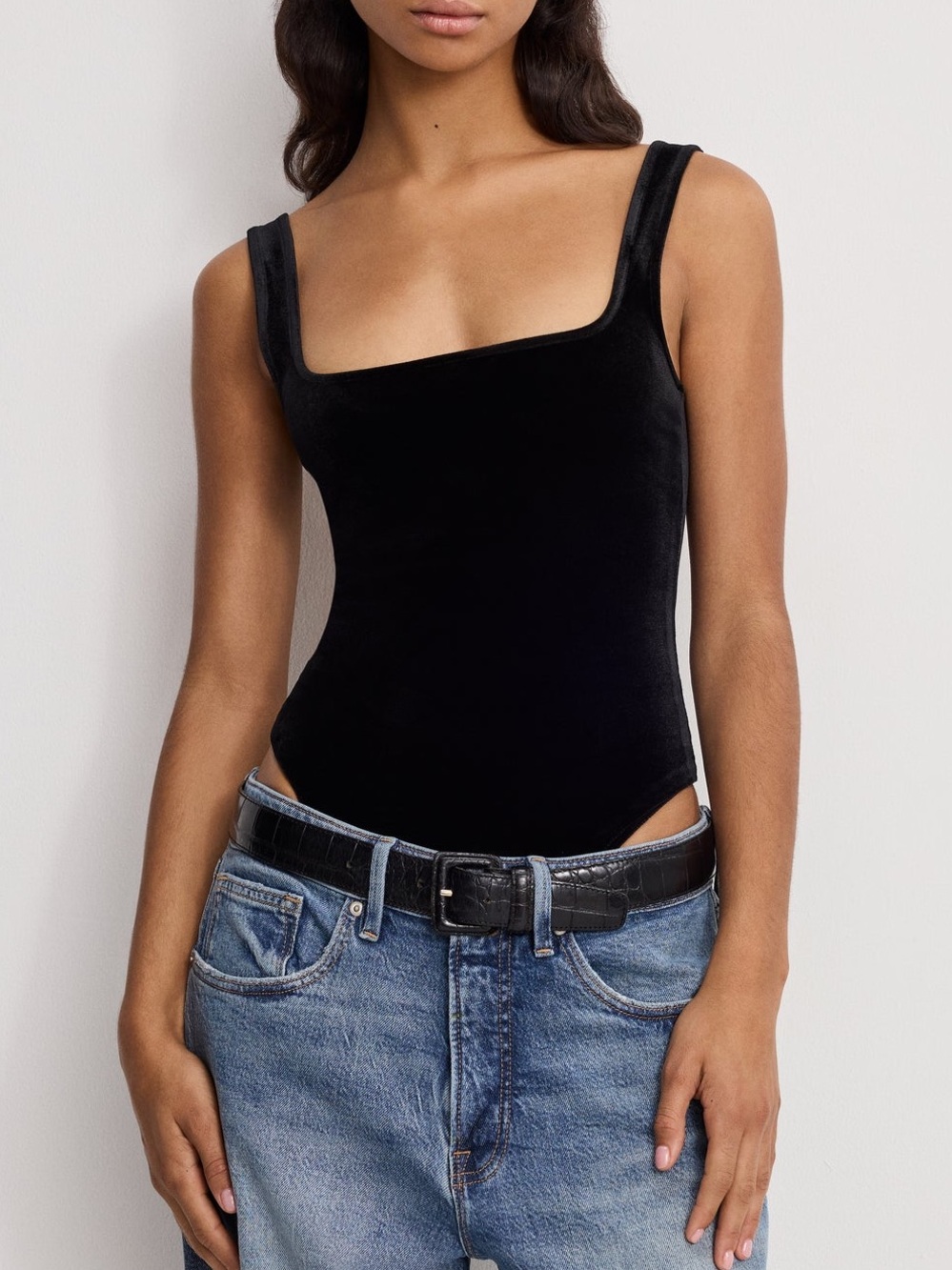 Good American Black Square-Neck Bodysuit